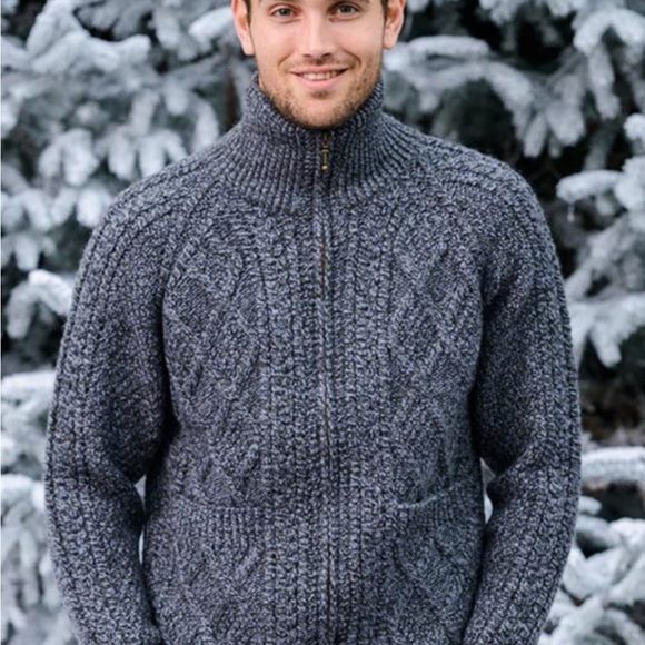 Aran sweater market Ireland 100% Marina wool full zip sweater size XL - Picture 2 of 5